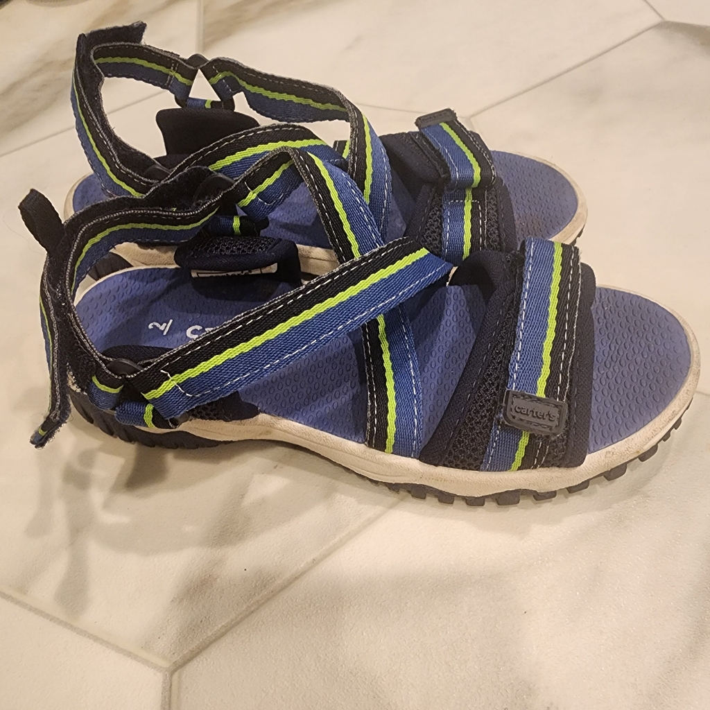 Carter's Boys Size 2, Strappy Sandal, Blue And Lime Green.